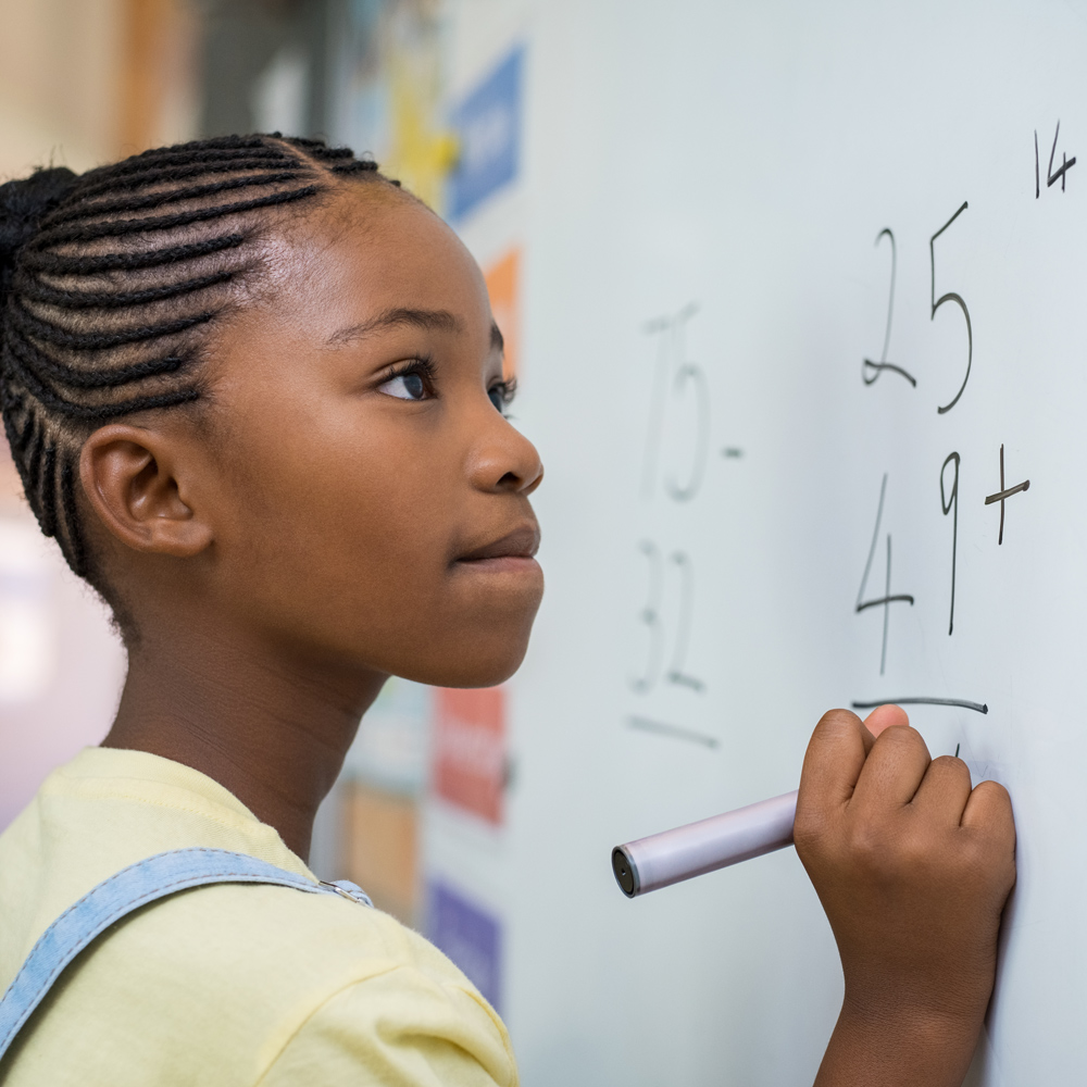 MathGirl Girl doing Math at Chalkboard